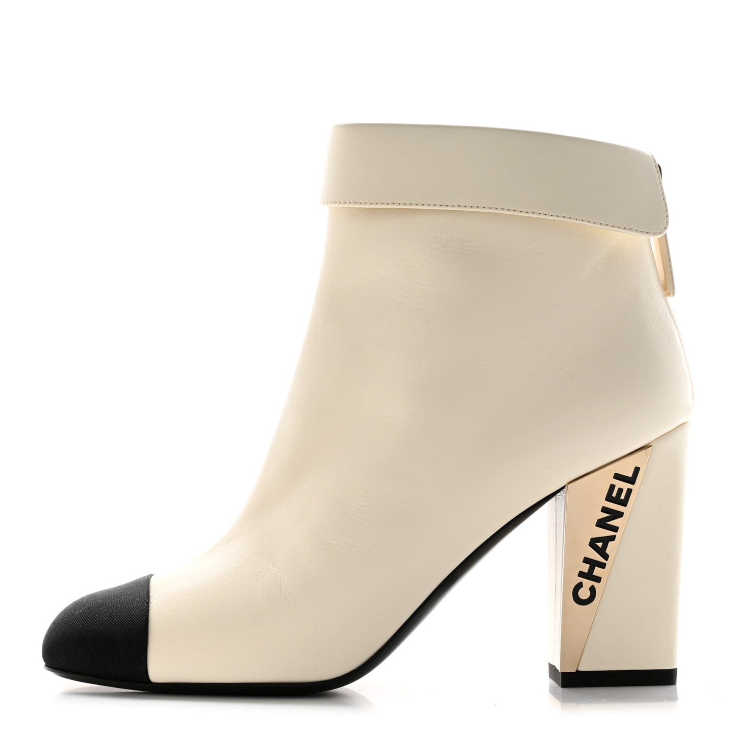 Lambskin Grosgrain Triangle & Collar 90 Ankle Boots 38 Ivory Black