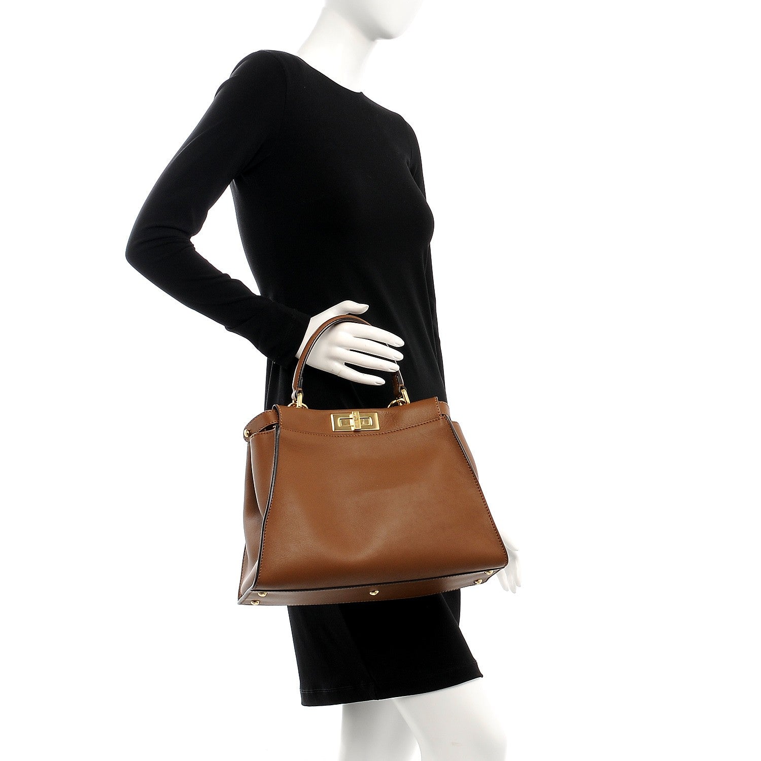 Fendi Vitello Seta Shiny Nappa Ayers Medium Peekaboo Iconic Satchel Brownie Menta 3 of 9