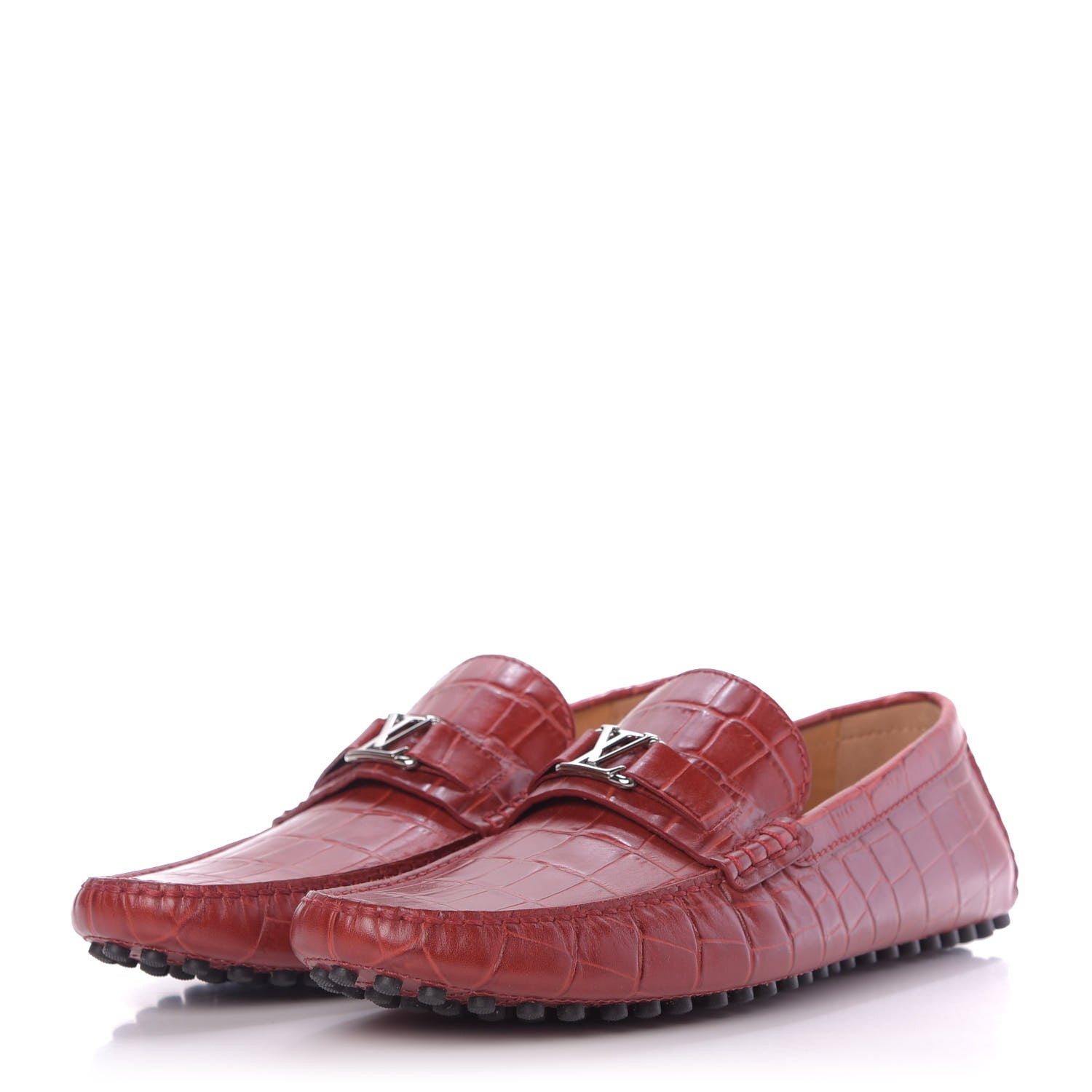 Louis Vuitton Alligator Hockenheim Moccasin Loafers 11 Red 2 of 9