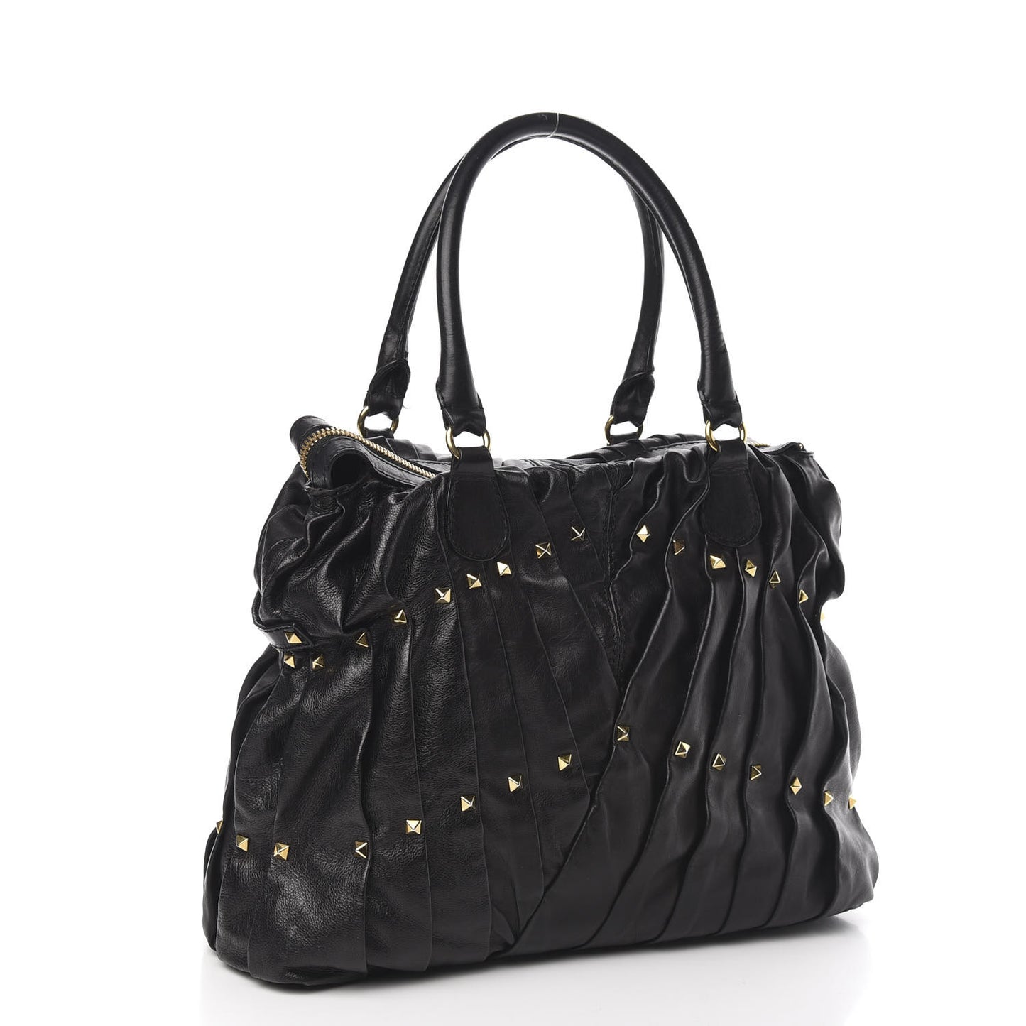 Lambskin Pleated Studded Maizeon Tote Black