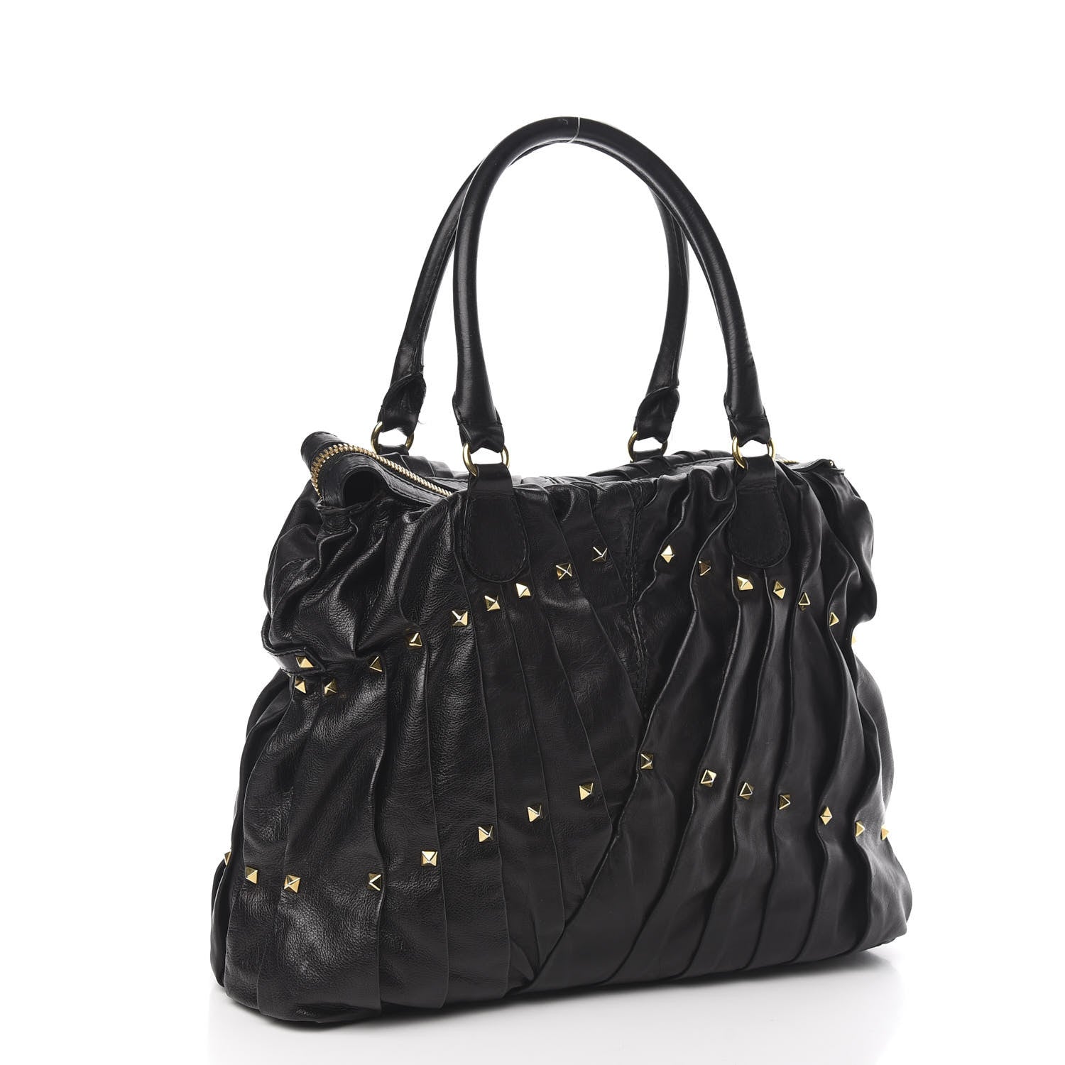 Valentino Garavani Lambskin Pleated Studded Maizeon Tote Black 3 of 11