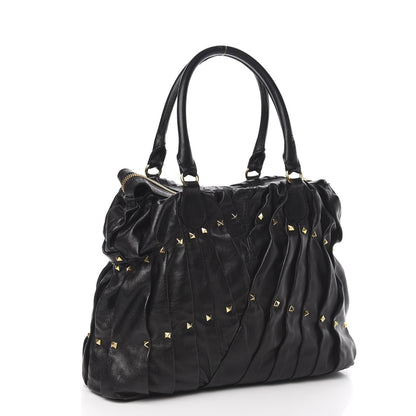 Valentino Garavani Lambskin Pleated Studded Maizeon Tote Black 3 of 11