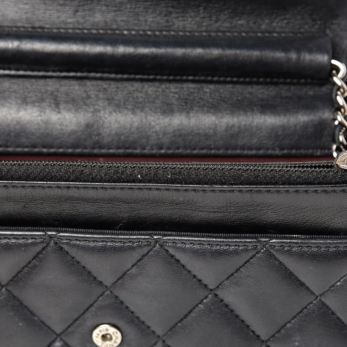 Lambskin Quilted Wallet On Chain WOC Black
