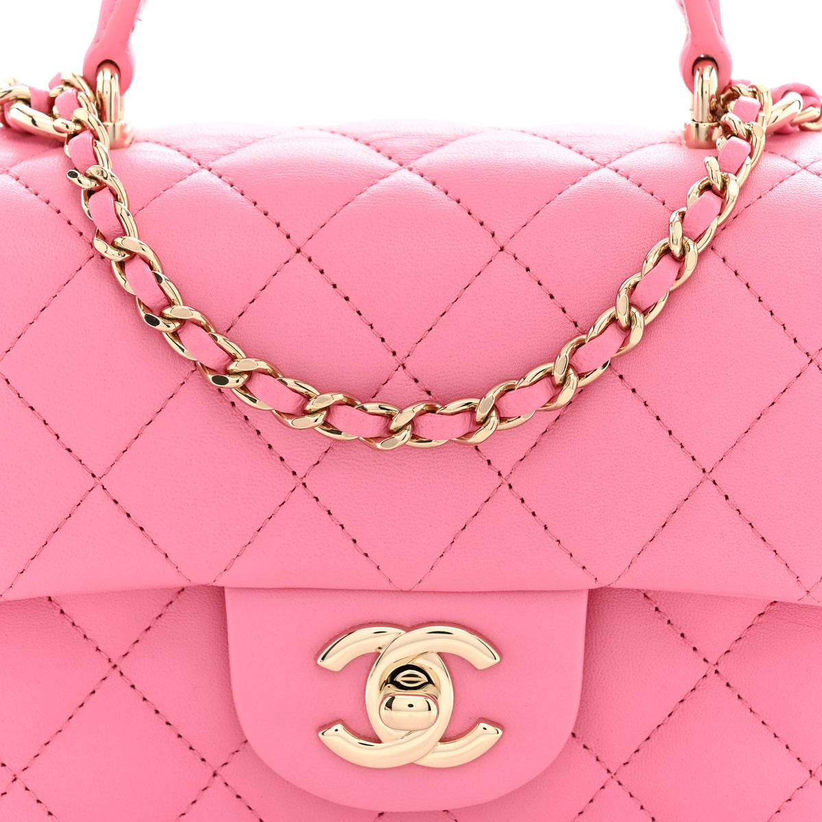 Chanel Lambskin Quilted Mini Top Handle Rectangular Flap Light Pink 8 of 12