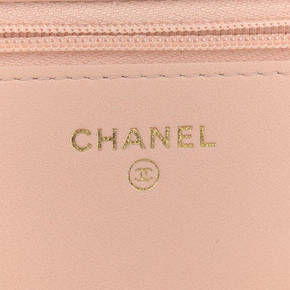 Chanel Lambskin Quilted Sweet Camellia Wallet on Chain WOC Light Beige 6 of 11