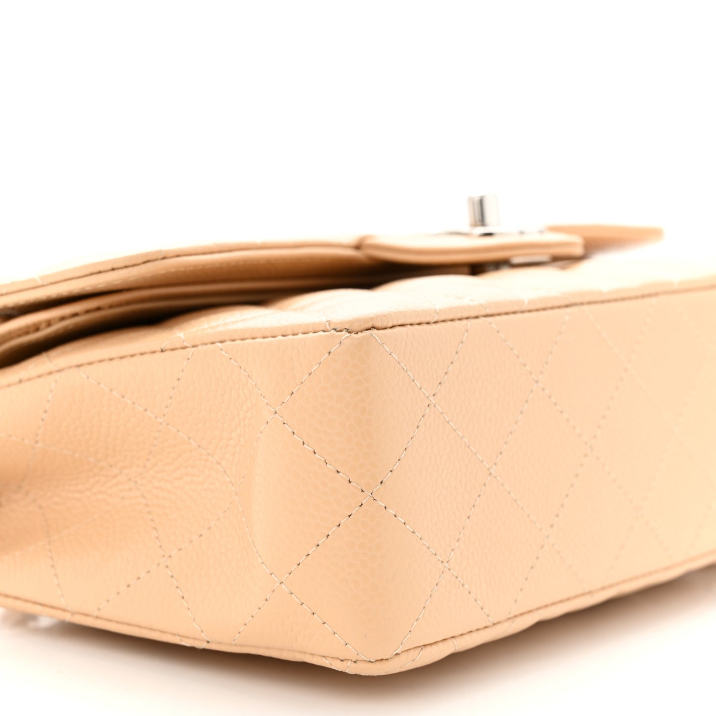 Caviar Quilted Small Double Flap Beige
