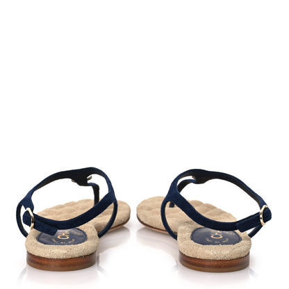 Chanel Suede Crystal CC Thong Sandals 39.5 Navy 6 of 13
