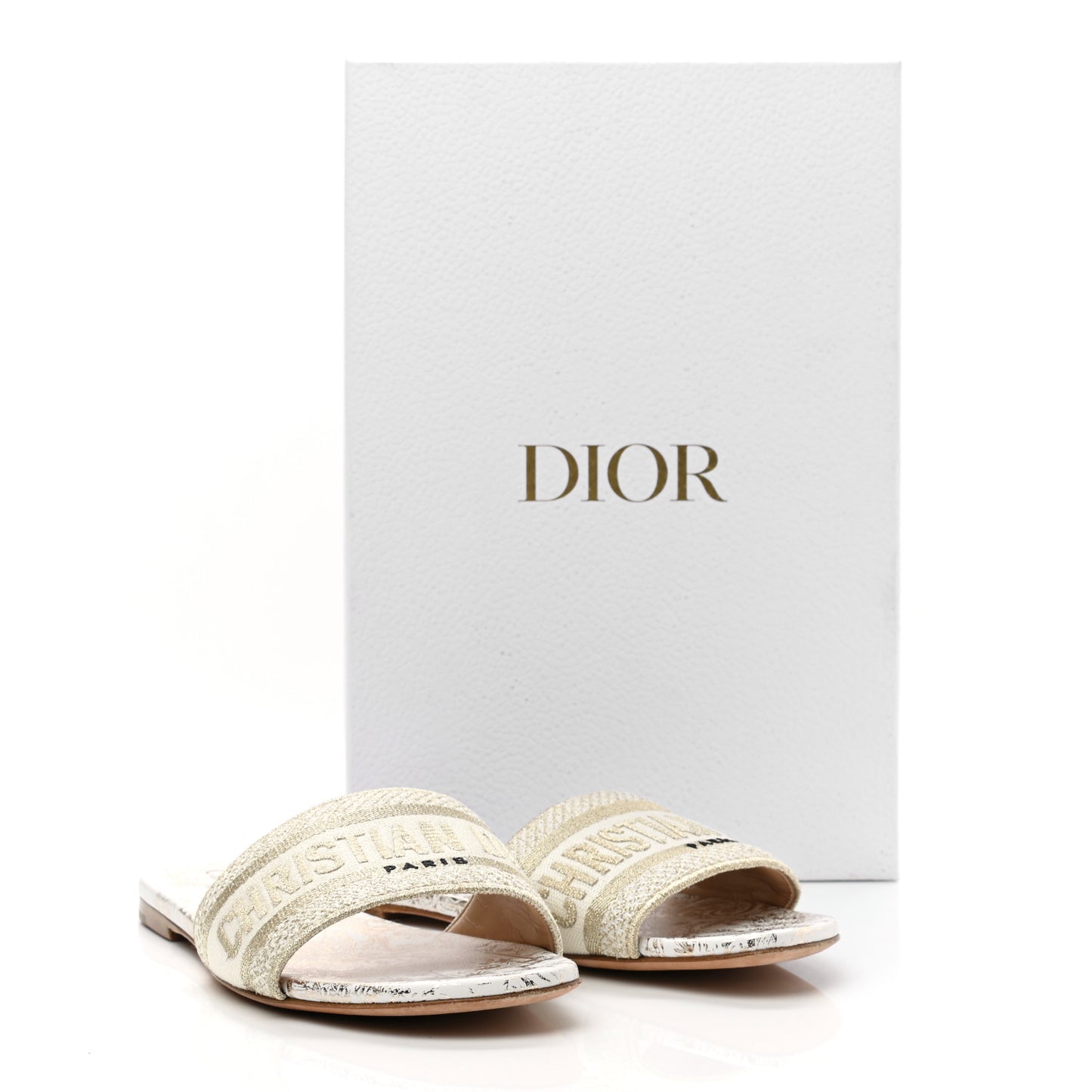 Metallic Canvas Embroidered Dway Mules Slide Sandals 38 Gold