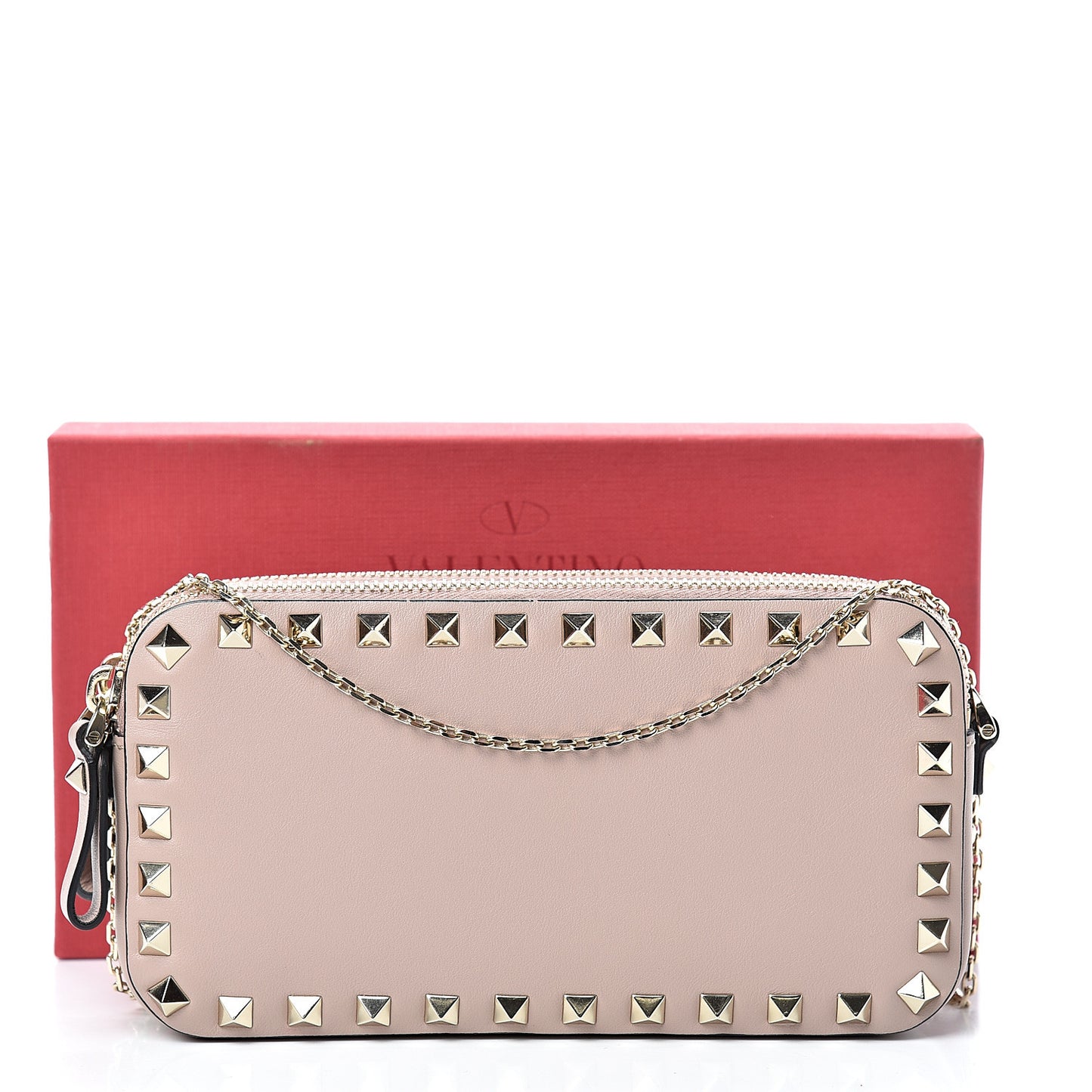 Vitello Rockstud Chain Pouch Shoulder Bag Poudre