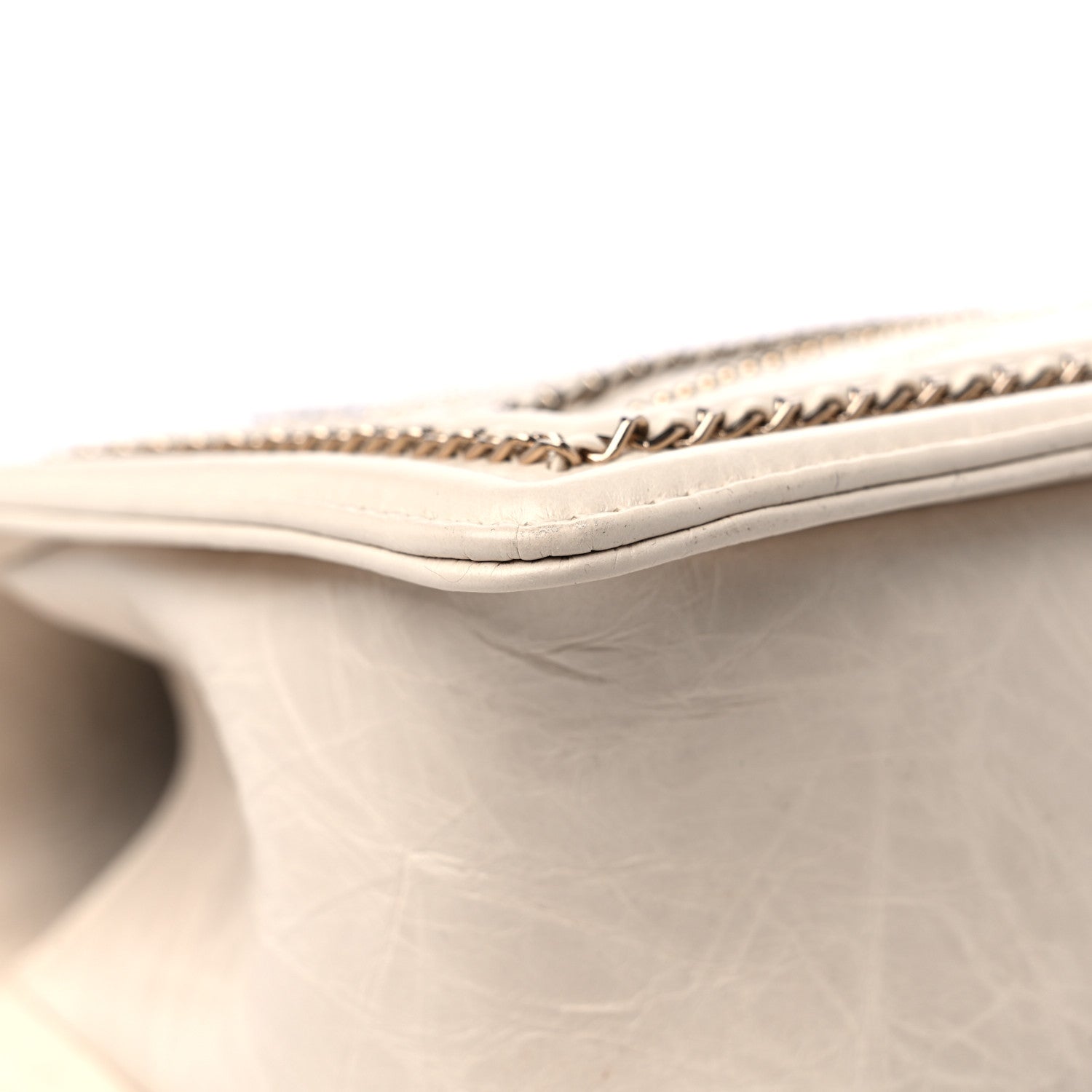 Chanel Crumpled Calfskin Chevron Medium Chain Boy Flap Ivory 10 of 13