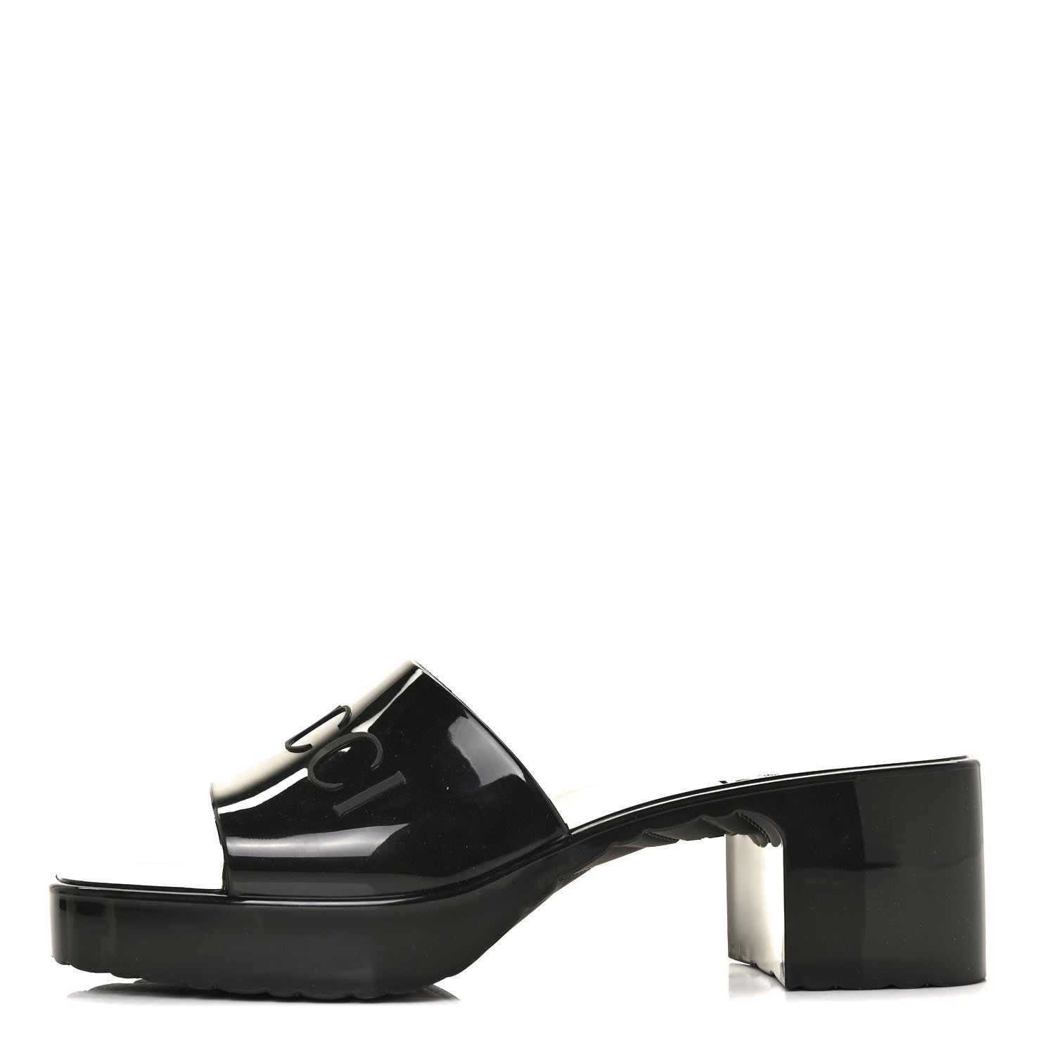 Gucci Rubber Gucci Logo Womens Platform 20/60mm Slide Sandals 37 Black 1 of 8