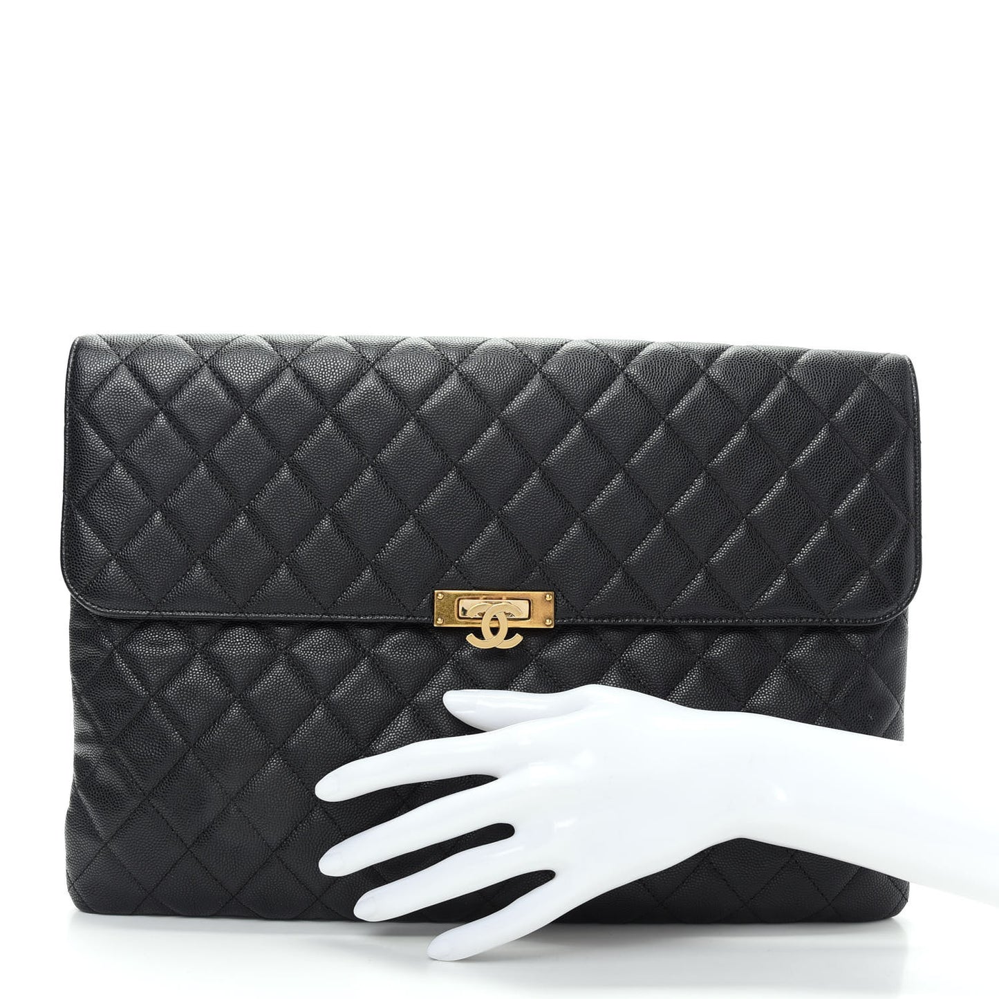 Caviar Quilted Large Golden Class Pouch Black