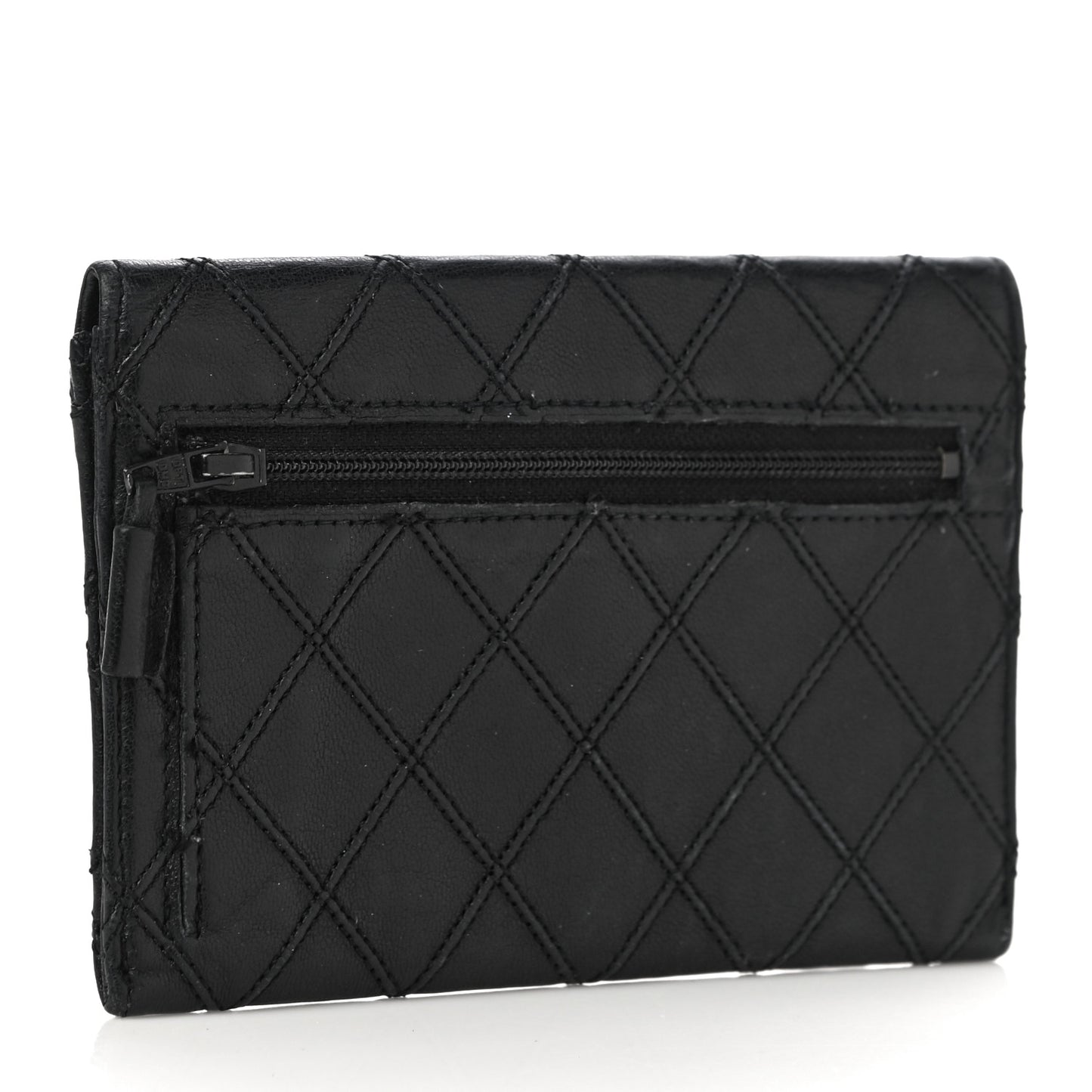Lambskin Diamond Stitched Flap Wallet Black