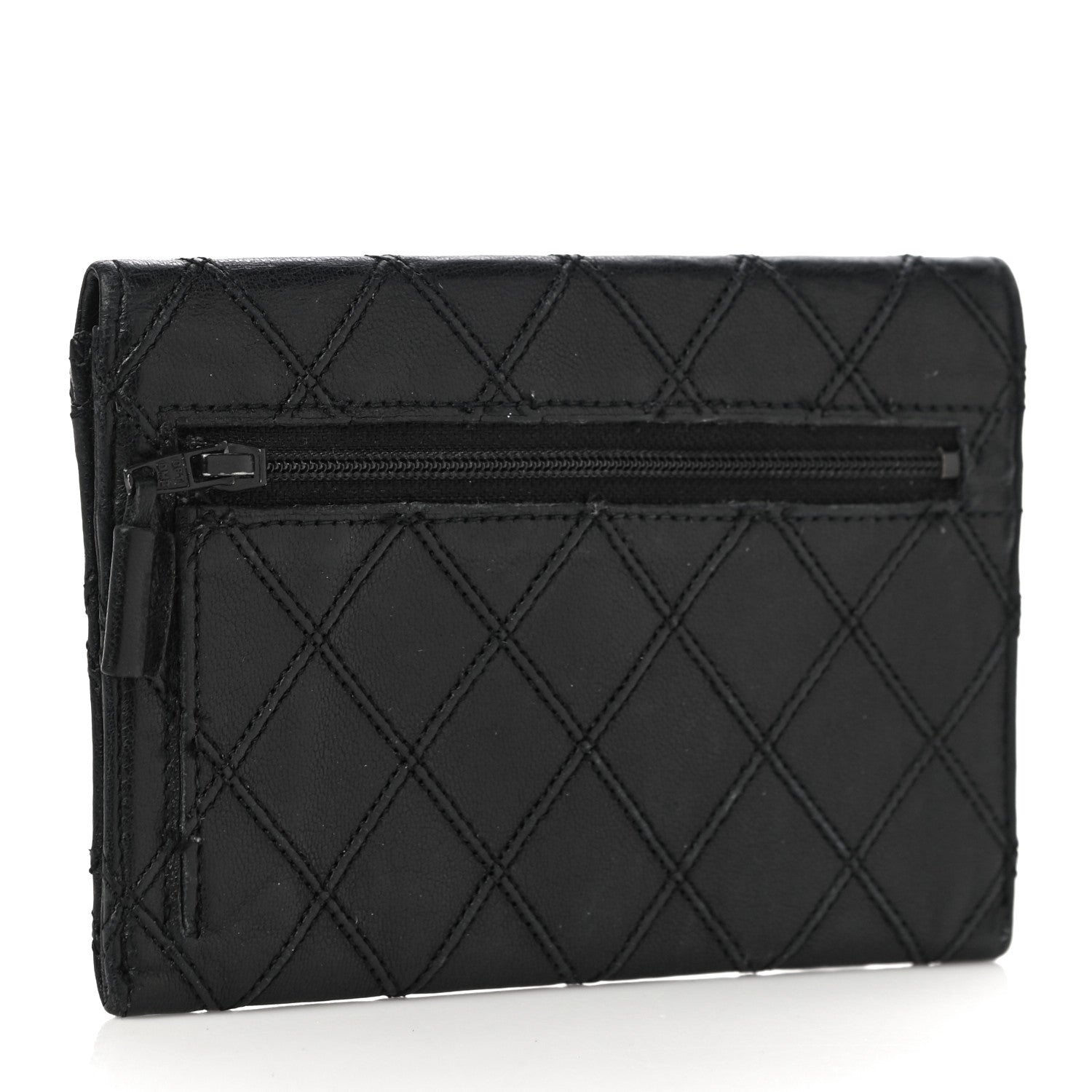Chanel Lambskin Diamond Stitched Flap Wallet Black 3 of 13
