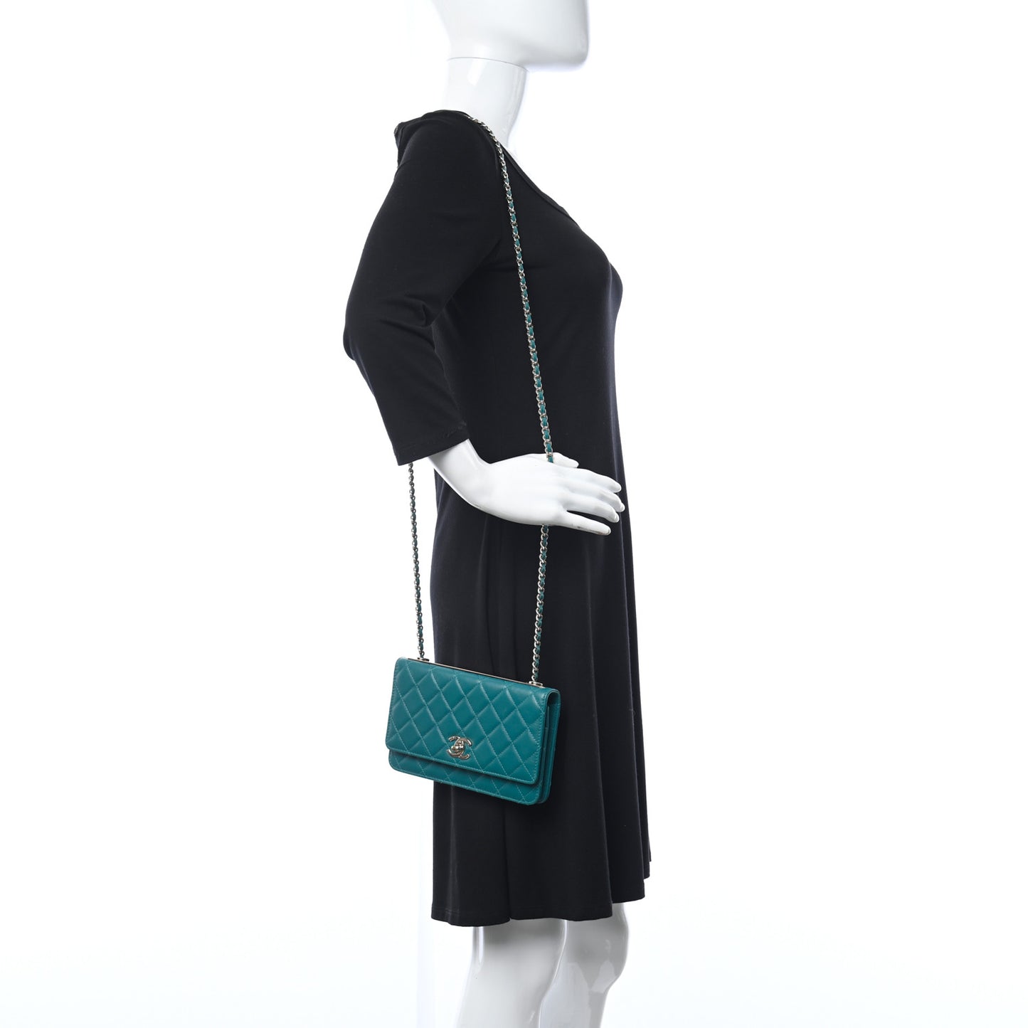 Lambskin Quilted Trendy CC Wallet On Chain WOC Green