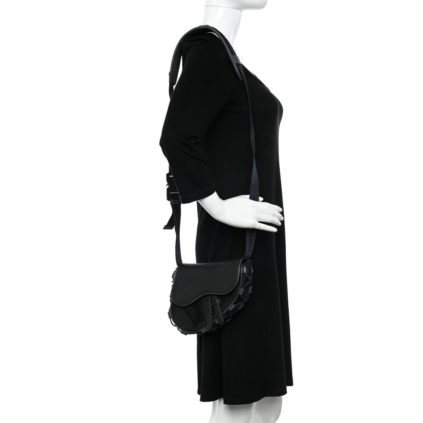X SACAI Grained Calfskin Technical Fabric Mens Saddle Bag Black
