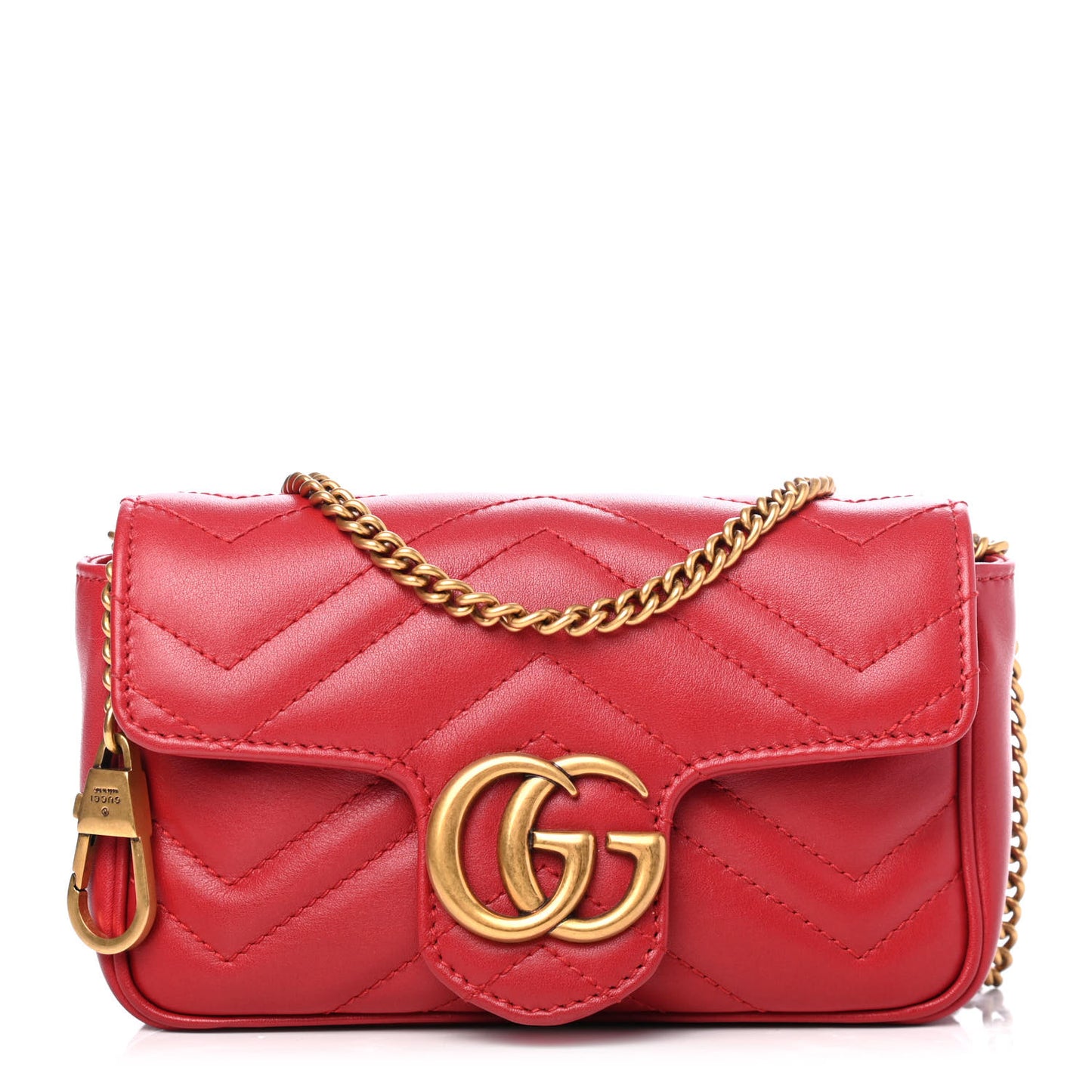 Calfskin Matelasse Super Mini GG Marmont Shoulder Bag Hibiscus Red