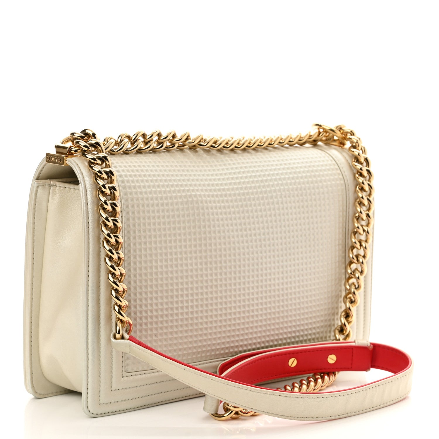 Chanel Lambskin Embossed New Medium Boy Cube Flap White 3 of 11