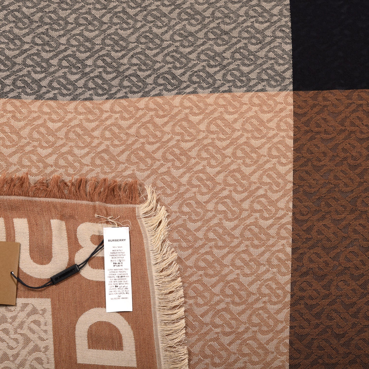 Burberry Metallic Silk Wool TB Monogram Colorblock Square Scarf Chestnut 5 of 5