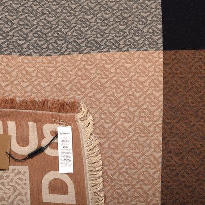 Burberry Metallic Silk Wool TB Monogram Colorblock Square Scarf Chestnut 5 of 5