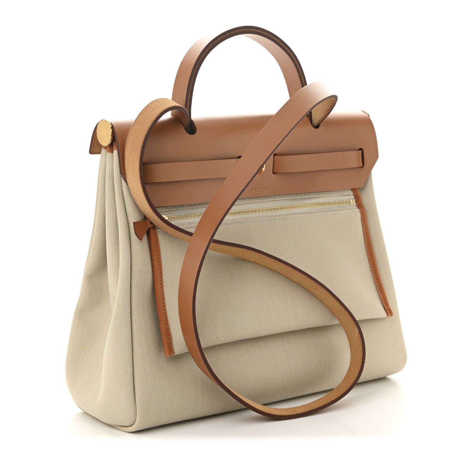 Hermes Military Toile Vache Hunter Herbag Zip Retourne 31 PM Beton Naturel 4 of 11