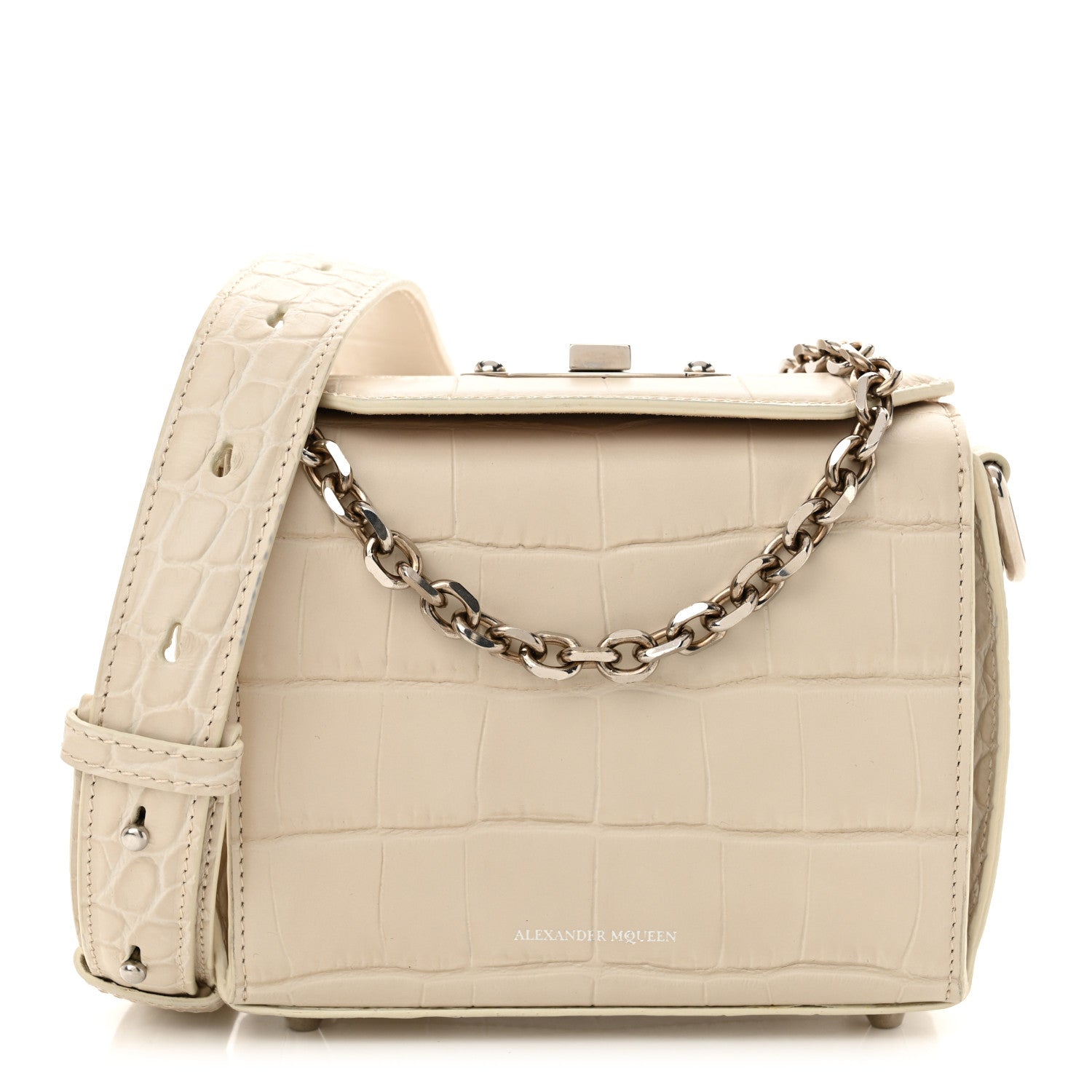 Alexander McQueen Calfskin Crocodile Embossed Box Shoulder Bag 16 White Bone 1 of 11
