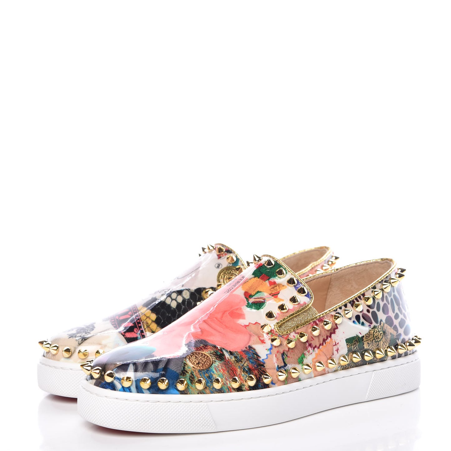Patent Trash Studded Pik Boat Flat Loafers 34.5 Multicolor