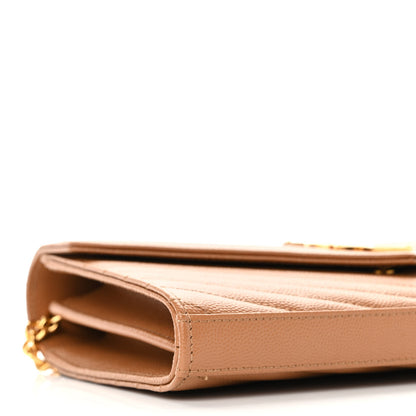 Saint Laurent Grain De Poudre Matelasse Chevron Monogram Chain Wallet Natural Dark 8 of 10