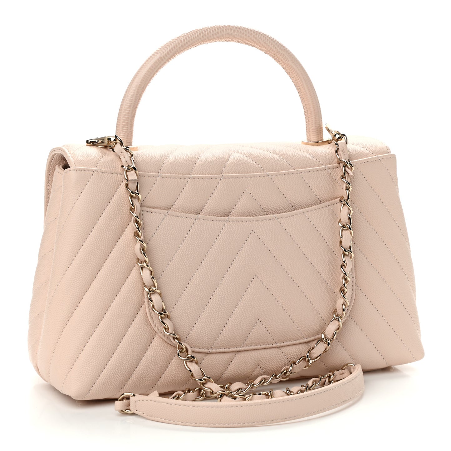 Caviar Lizard Embossed Chevron Quilted Small Coco Handle Flap Beige