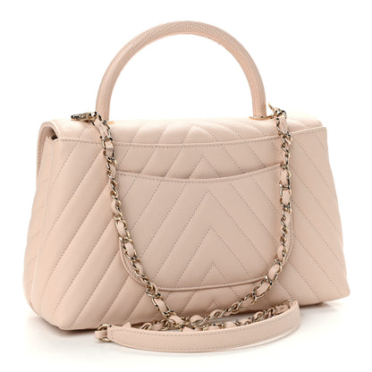 Chanel Caviar Lizard Embossed Chevron Quilted Small Coco Handle Flap Beige 3 of 11