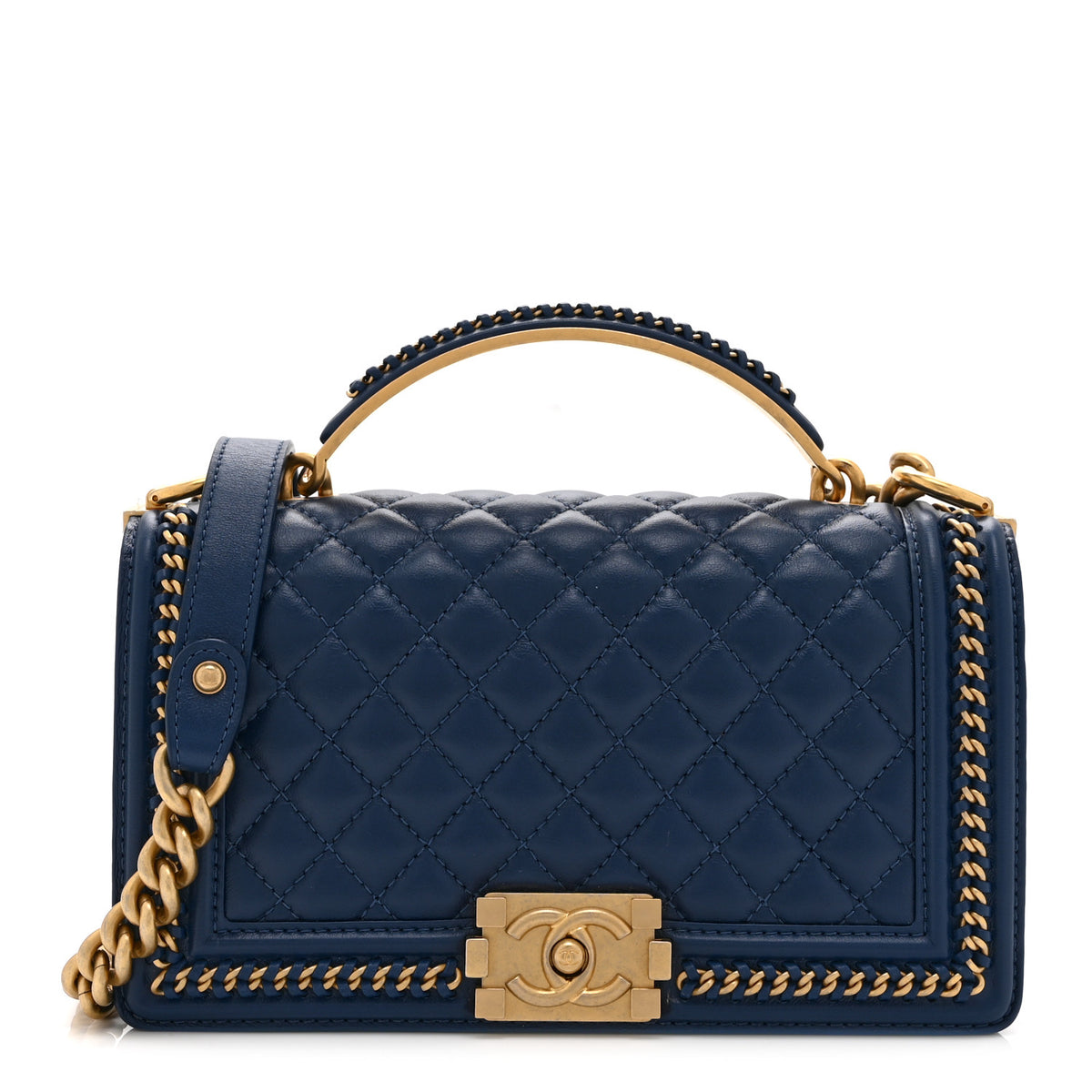 Chanel Lambskin Quilted Medium Top Handle Boy Flap Blue 1 of 10