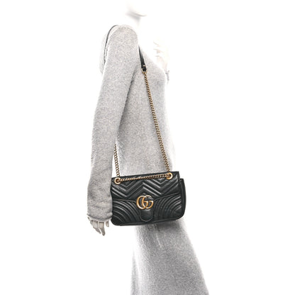 Gucci Calfskin Matelasse Small GG Marmont Shoulder Bag Black 2 of 11