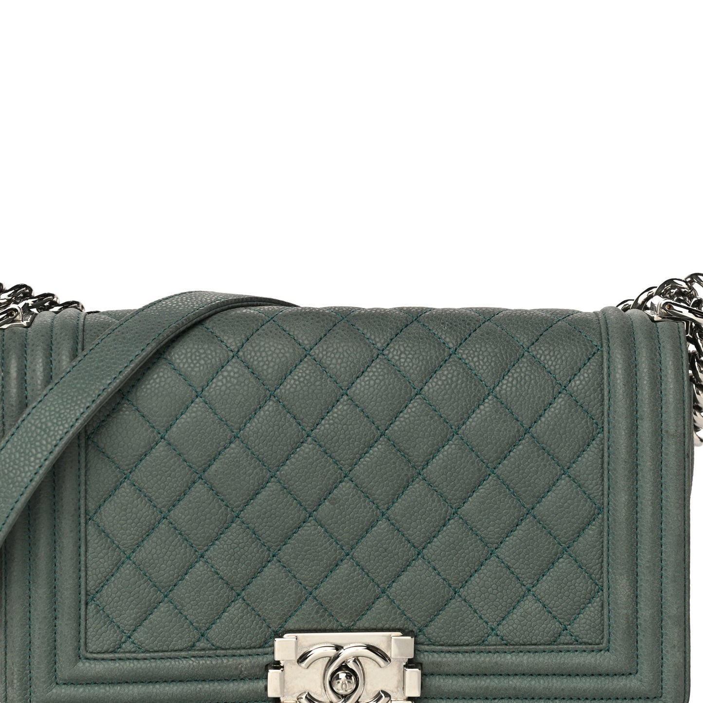 Iridescent Caviar Quilted Medium Boy Flap Green