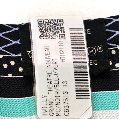 Hermes Silk Twilly Grand Theatre Nouveau Black Bleu Vert 8 of 8