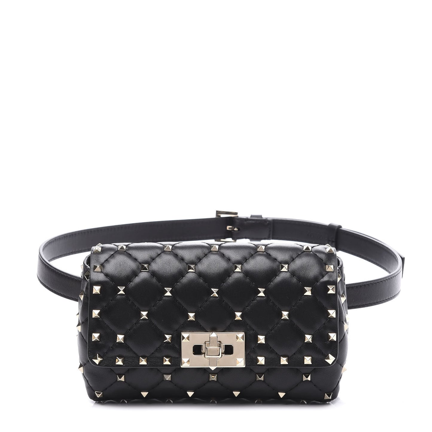 Lambskin Rockstud Spike Belt Bag Black
