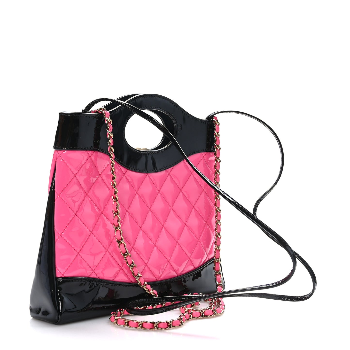 Patent Calfskin Quilted Mini 31 Shopping Bag Pink Black
