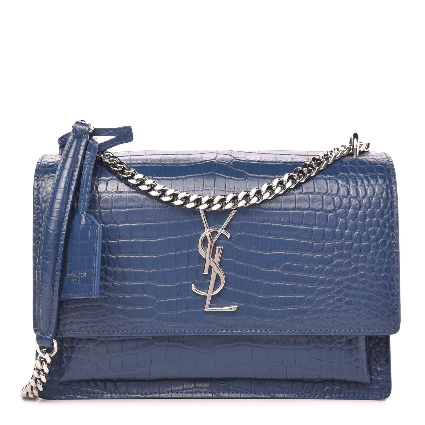 Calfskin Crocodile Embossed Medium Monogram Sunset Denim