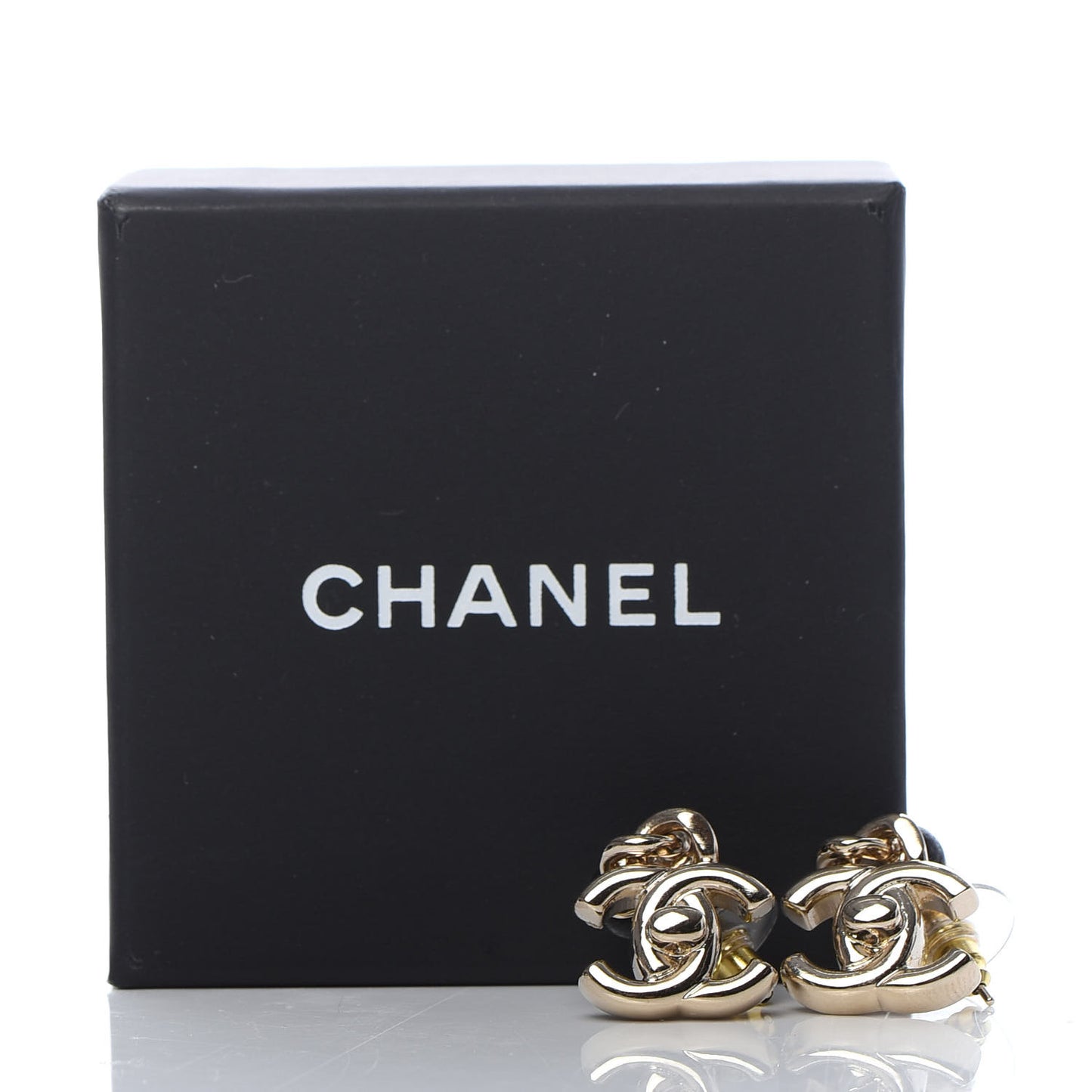 Lambskin CC Turnlock Drop Earrings Gold Black
