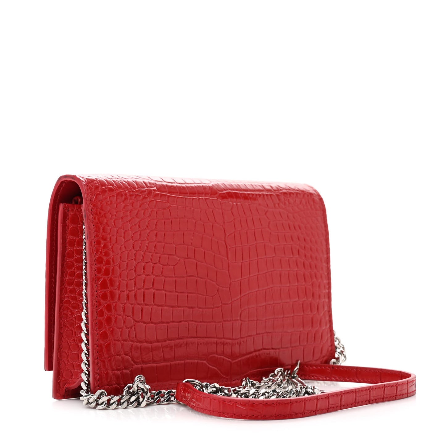 Calfskin Crocodile Embossed Kate Monogram Tassel Chain Wallet Red