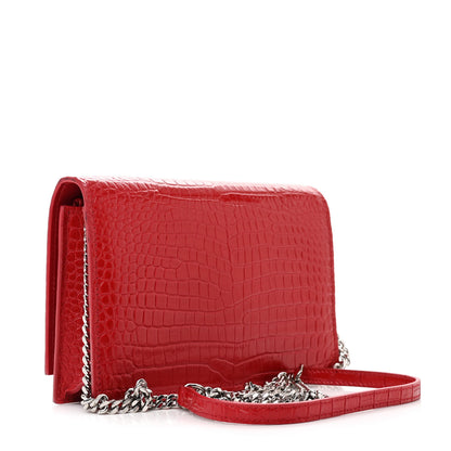 Saint Laurent Calfskin Crocodile Embossed Kate Monogram Tassel Chain Wallet Red 3 of 14