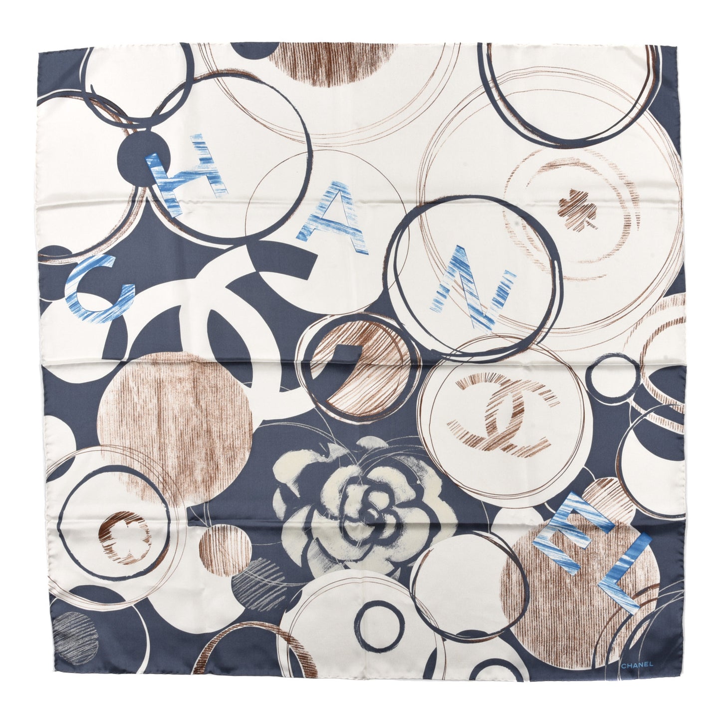 Silk CC Square Scarf Navy Multicolor