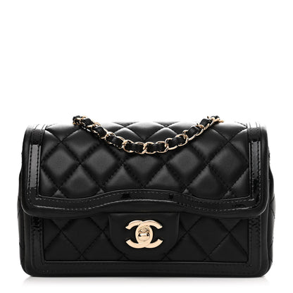Chanel Lambskin Patent Calfskin Quilted Flap Phone Holder With Chain Black 1 of 10