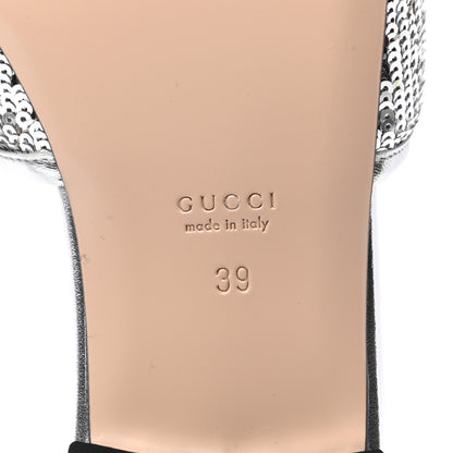 Gucci Sequin Metallic Nappa GG Marmont Flat Slide Sandals 39 Silver 7 of 9