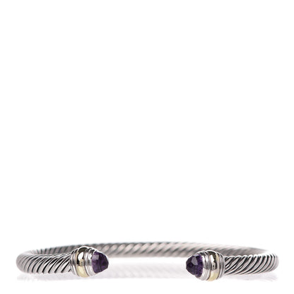 David Yurman Sterling Silver 14K Yellow Gold Amethyst 5mm Cable Classics Bracelet 1 of 5