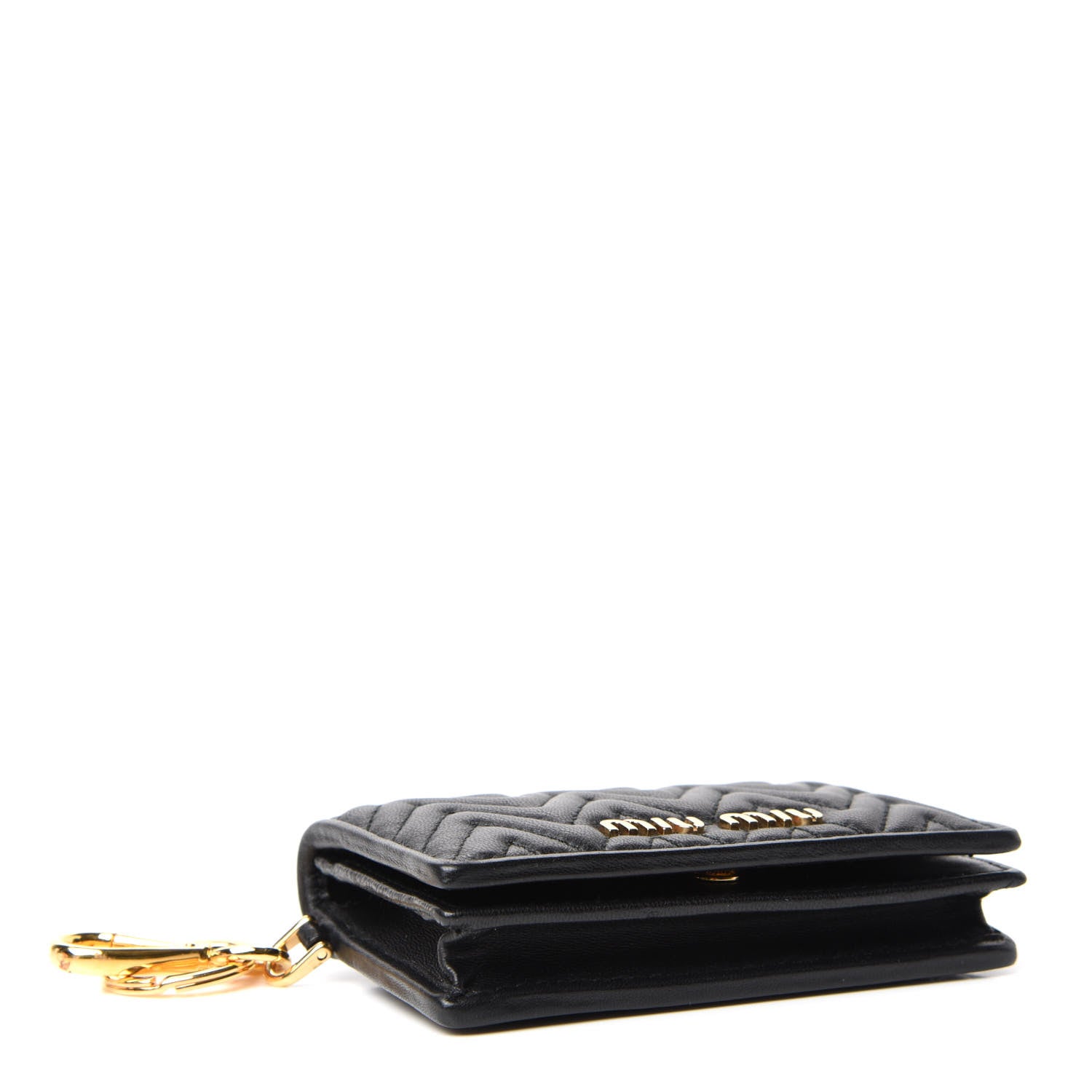 Miu Miu Nappa Impunture Flap Card Holder Key Ring Black 4 of 7