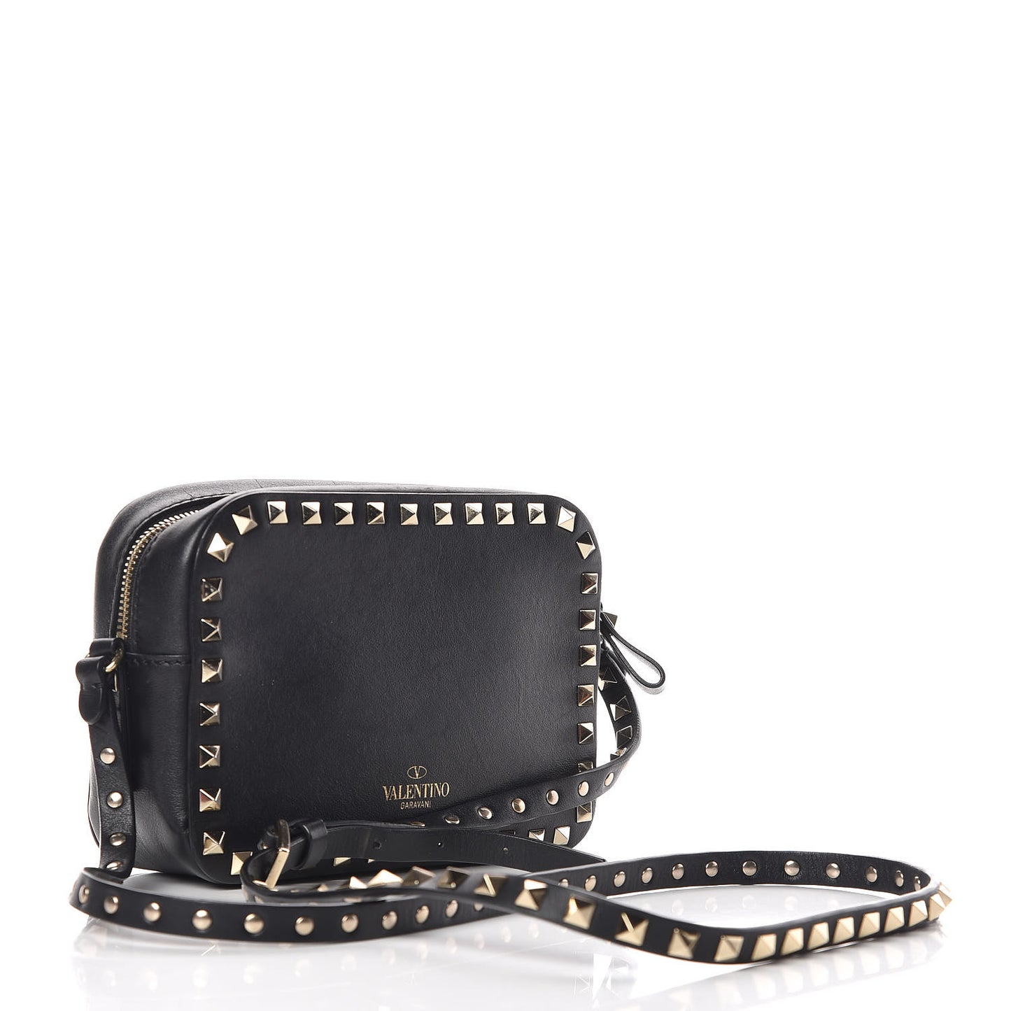 Calfskin Rockstud Camera Crossbody Bag Black