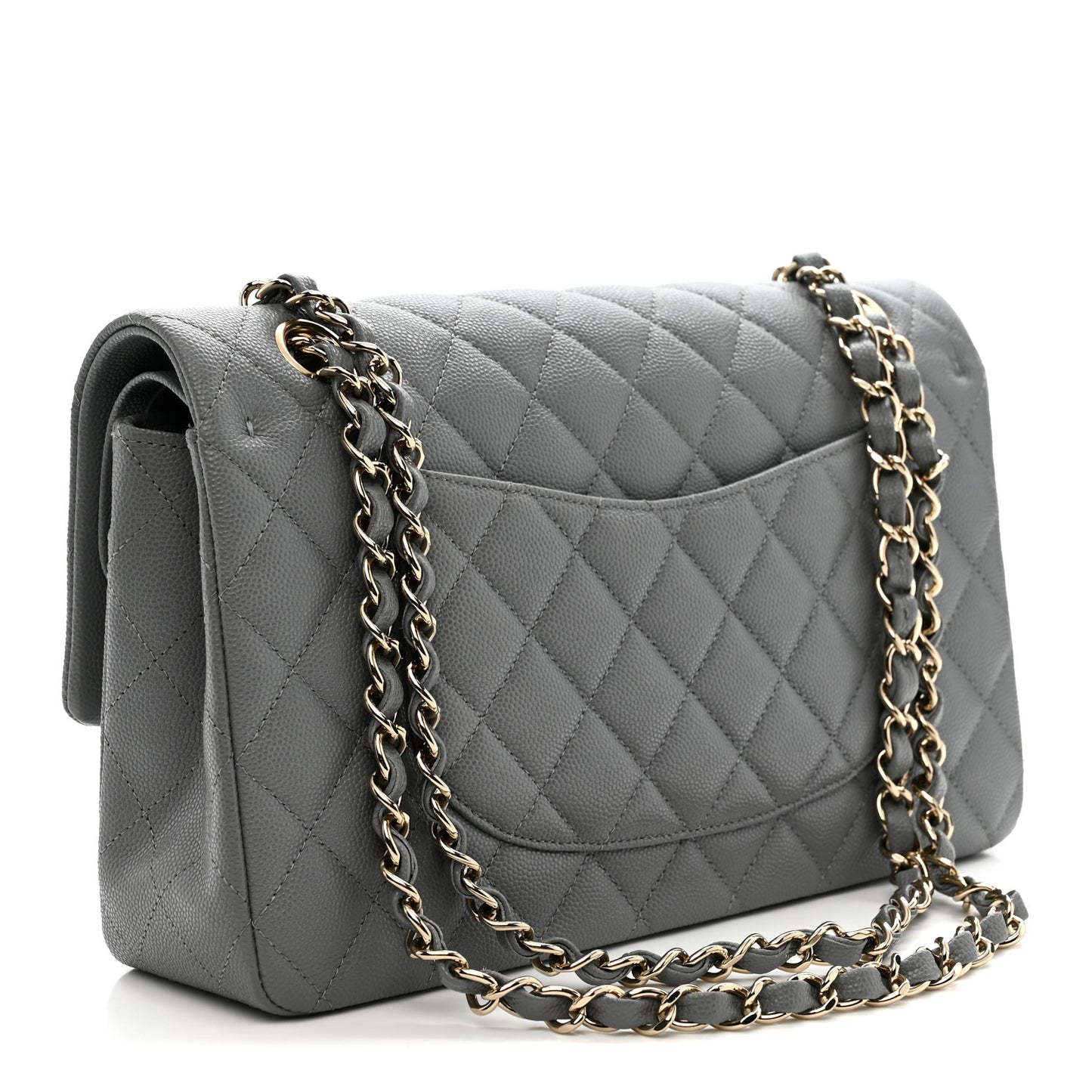 Caviar Quilted Medium Double Flap Grey