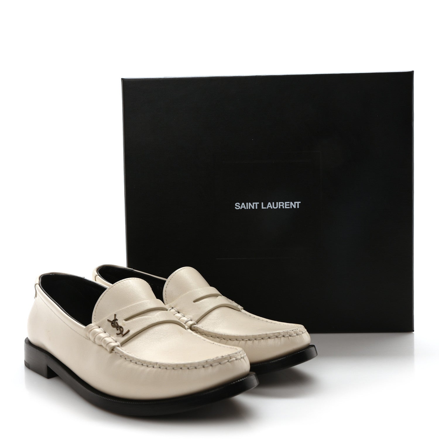 Saint Laurent Calfskin Penny Loafers 37 Pearl 10 of 10