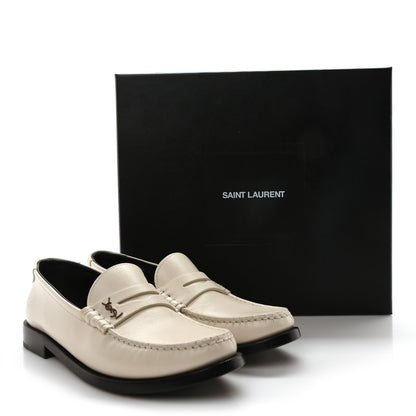Saint Laurent Calfskin Penny Loafers 37 Pearl 10 of 10