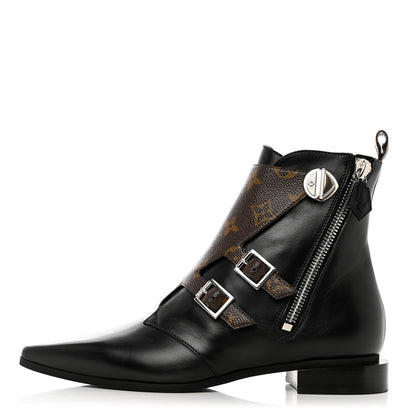 Louis Vuitton Calfskin Monogram Jumble Flat Ankle Boots 38.5 Black 1 of 10